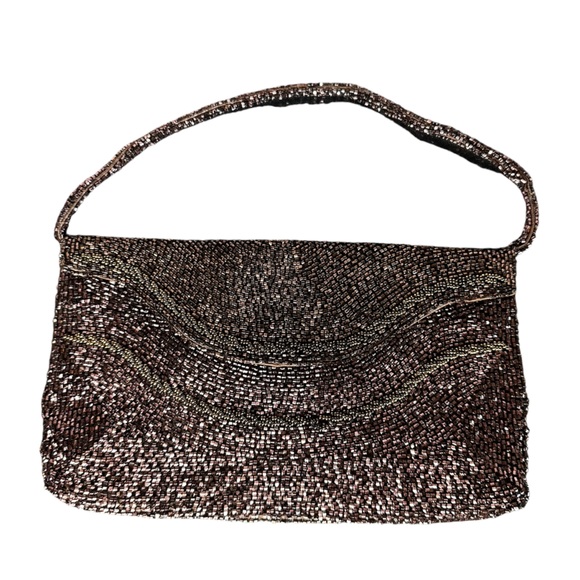 Unbranded Handbags - Beaded Two-Tone Brown Clutch Evening Purse Vintage Hand Made Unbranded